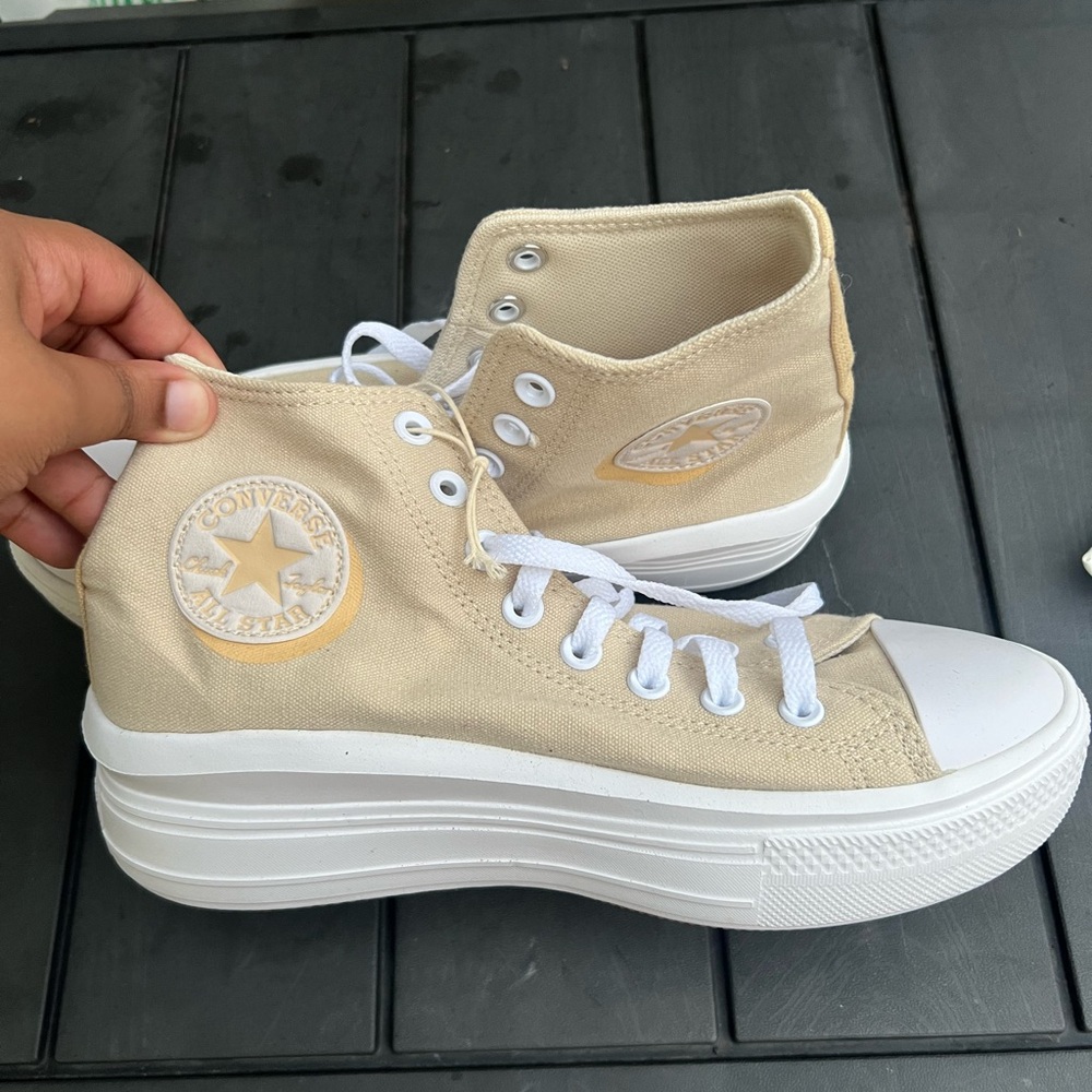 Converse High-Top Sneakers in Beige and White